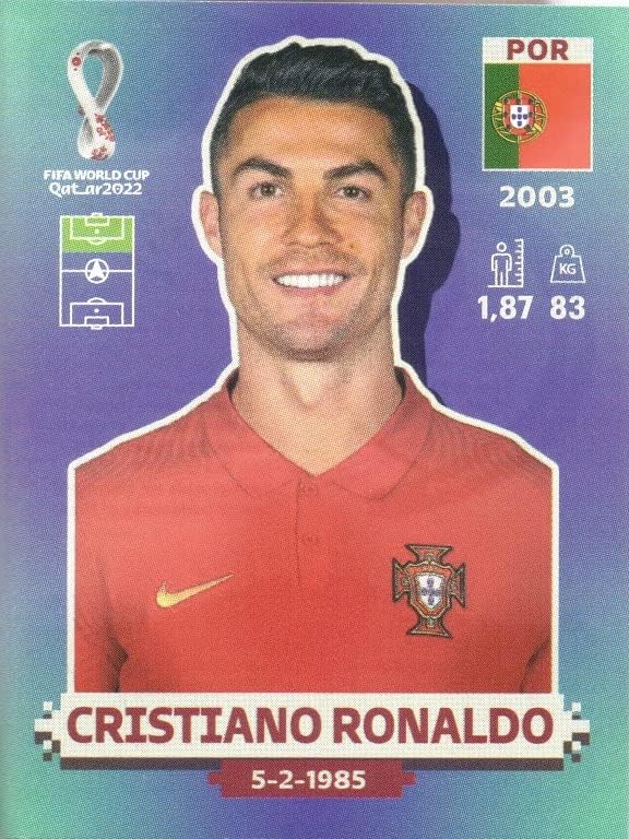 2022 налепници на Светскиот куп во Панини Por18 Cristiano Ronaldo Portugal Soccer Soccer - Сина грб