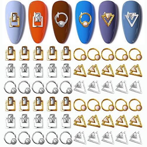 Wookoto 60 компјутери легури за нокти за нокти за уметност 3Д 3Д накит за акрилни нокти злато и сребрена метална привлечност со