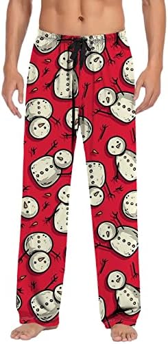 Менски Божиќни пижами панталони еластични половини Гном графички салон панталони со џебови што влечат долги панталони за пижами