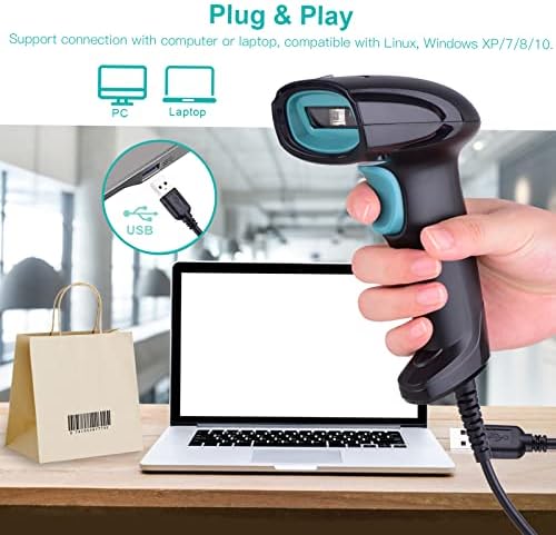 Скенер за баркодови, USB Barcode Reader, 300SCANS/SEC, 32-битен процесор за рака, анти-шок од 1,8 милиони, ласерски скенер за продавница,