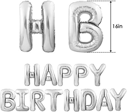 Rubfac среќен роденден банер, сребрен роденденски балони писма, алуминиумска фолија роденденски писма за деца мажи возрасни роденденски украси