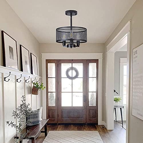 Bgedl American Black Round Courne Chanderier, креативно железо приврзок светло декоративно осветлување за влегување во ходникот Foyer Foyer, минималистичка индустриска висечка ламба