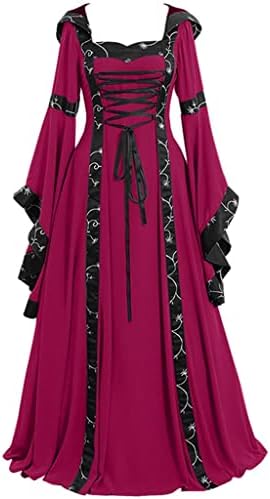 Облечи женски подот Должина Готски гроздобер средновековен костум ренесансен средновековен костум викторијански фустани црвена