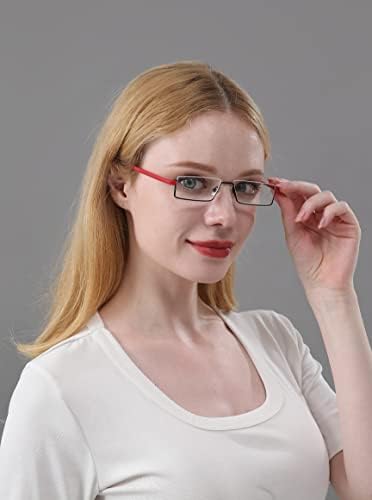 РИВИ Дами Стилски Очила За Читање Со Половина Рамка За Жени лесни правоаголни метални читачи со Футроли, Црвена +2,5