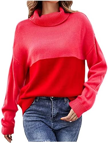 2022 џемпер за жени Зимски женски плетени џемпери пулвер со долги ракави блок во боја на трикотажа со плетенка плетени врвови