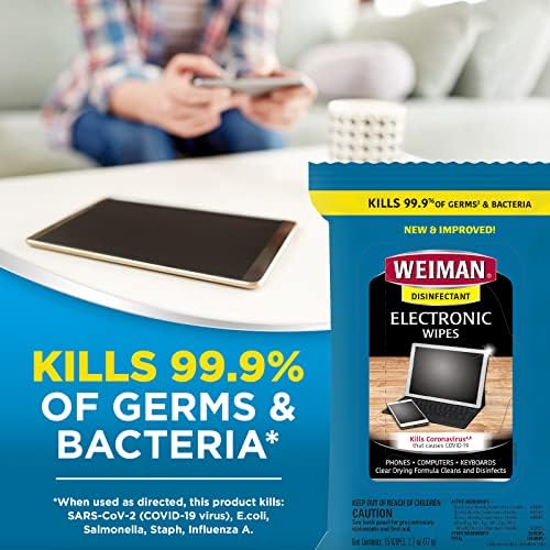 Вајман Електронски Марамчиња За Дезинфекција - 2 Пакувања - Безбедно Исчистете Го Вашиот Лаптоп, Компјутер, ТВ, Опрема За Екран - Електронски Марамчиња За Чистење - 15