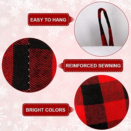 Нашите 6 пакувања Делум за Божиќни чорапи, 18 инчи црни црвени црвени биволи карирани божиќни чорапи со кадифен манжетен, класичен