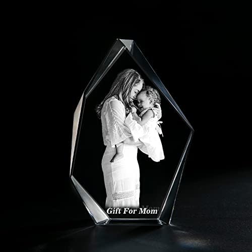 Прилагодена 3Д кристална фотографија, персонализирани подароци за мама, 3Д ласерски гравиран кристал со слика за подароци за роденден,