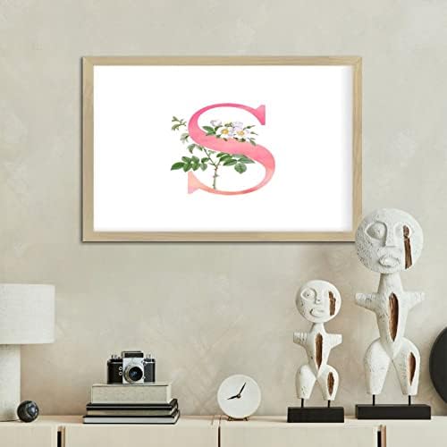 Виси врамен дрвен знак розов монограм почетен буква и примитивен декор за мантија фарма куќа античка дрвена плакета знак убав цветен цвет бел маса, знак за декор на
