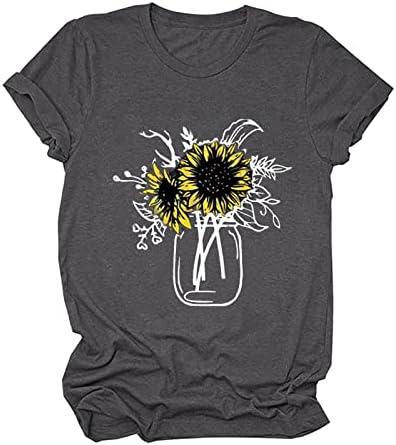 Женска маица од сончоглед летни кратки ракави лабави вклопени обични маички кошули плус големина џемпер дами трендовски врвови