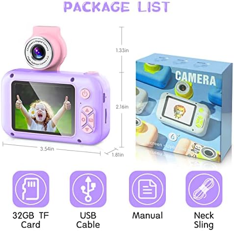 Детска камера, Арнсиен камера за дете, дигитална камера од 2,4in ips екран, студентска камера од 180 ° Flip len, деца селфи камера со игра за