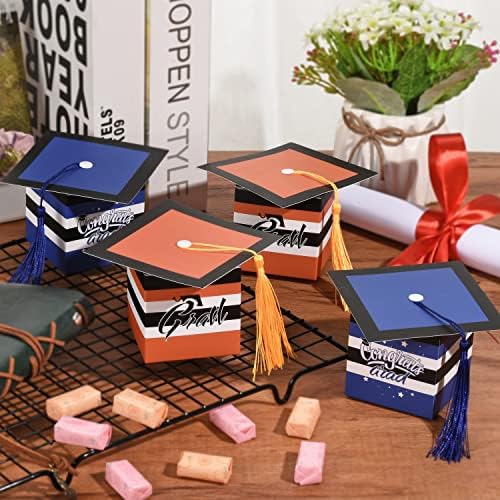 Кутија за подароци за дипломирање Mgztthw, 30PCS 2023 Дипломирање капачиња за бонбони со кутии, портокалови сини честитки за одделение