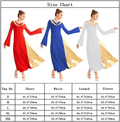 Rexreii omeенски bellвонче на ракав v-облик на рифли богослужение пофалби танц фустан би бои здолниште со целосна литургиска лирска танцувачка облека