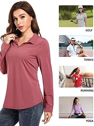 Chicho Women'sенски голф облека со долг ракав Поло мек дише пешачење за трчање со кошули со врат со вратот