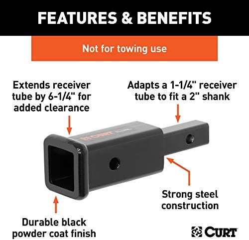 Адаптер за приемник на приколка за приколка Curt 45785, 1-1/4 до 2-инчи, 6-1/4-во продолжение, 350 фунти