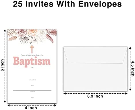 Картички За Покана за крштевање, Бохо Цветно Пополнување Покани Картички, Покани За Прва Причест, Крштевање, Религиозно Потврдување, Помирување, Посветеност, 25 Пок?