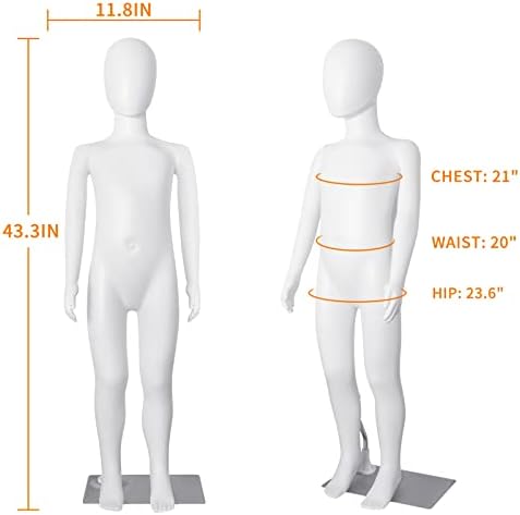 Sharewin Kid Mannequin Full Tode Cashion Coledive Lise Lace Mannequin Torso Torso Ford Ford Form Realizisticable Excefable Manikin Body Display со метална основа за деца 43,3 инчи