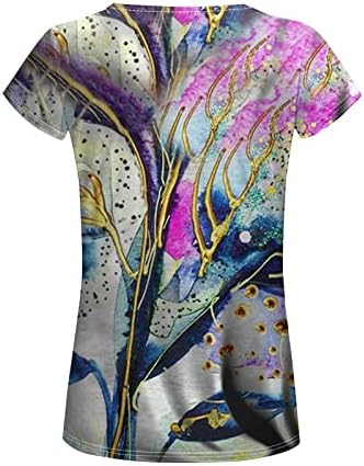 Nokmopo женски кошули плус големина краток ракав моден случајн дигитален принт со цвет и птица со кратки ракави лабава маица