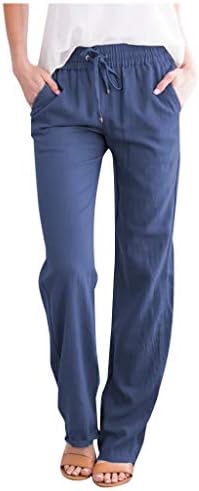 Kangma жени летни памучни постелнина панталони цврсти еластични панталони за нозе, работа панталони за голф, релаксирани фитли џемпери