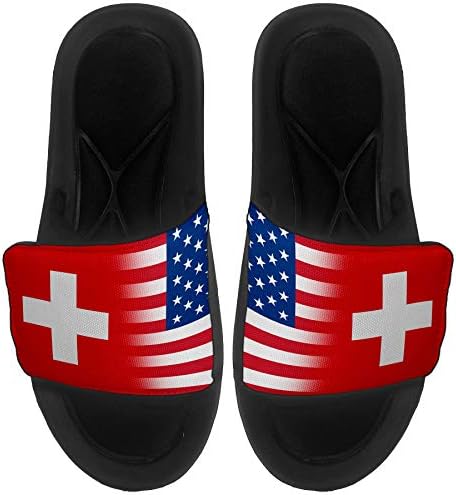ExpressitBest Pushioned Slide -On сандали/слајдови за мажи, жени и млади - Знаме на Швајцарија - знаме на Швајцарија