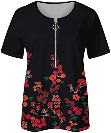 Womenените секси патент В-врат на вратот Трендовски маички со мермер печатење Обични блузи со кратки ракави лето лабава вклопена