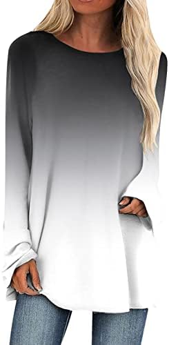 Женски врвови женски џемпери графички блок во боја на екипаж, џемпери за џемпери за животински врвови за жени градиент кошули со долг ракав