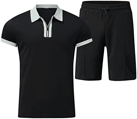 Ykohkofe машки кратки ракави Поло кошула и шорцеви поставува 2 парчиња облека летни обични патенти за патеки