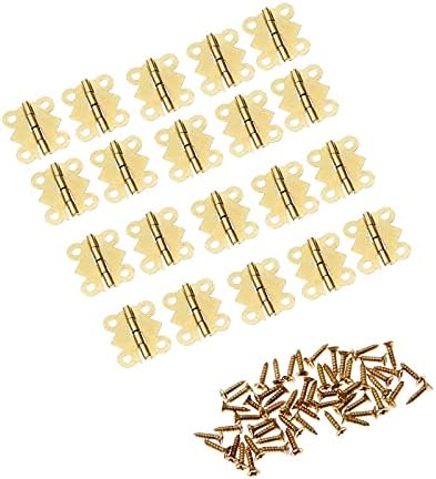 20 парчиња златна мини пеперутка железна врата шарки 4 дупки за кутија за накит за куќиште за мебел за мебел со завртки 20x17mm | шарки за
