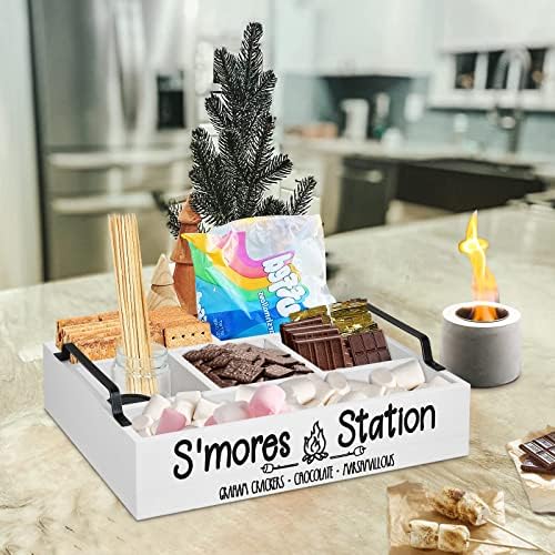 Станица за станици на Unistyle S'Mores S'Mores Bar Sp'Mores Tray Station For Smores Kit, S'Mores Caddy Organizer за таблета со стаклена тегла и стапчиња за кампување BBQ подарок
