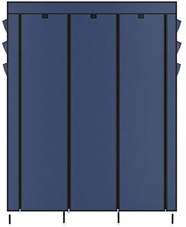 Преносна гардероба на Tidyard, неткаена ткаенина покривка плакарот со полици за складирање Организатор за складирање темно сина за спална