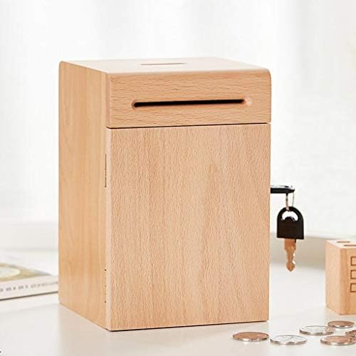 SMLJLQ Solid Wood Piggy Bank, кутија за заштеда на пари со голем капацитет и хартија со заклучување, домашно декорација за украсување