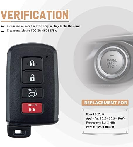 USAKeys Smart Key Fob Замена за 2013-2018 Тојота RAV4 Паметни Далечински FCC ID: HYQ14FBA Одбор 0020 G