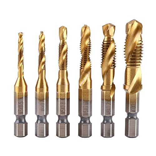 No6pcs метричка нишка M3-M10 титаниум обложена HSS вежба и допрете битови 1/4 Hex Shank