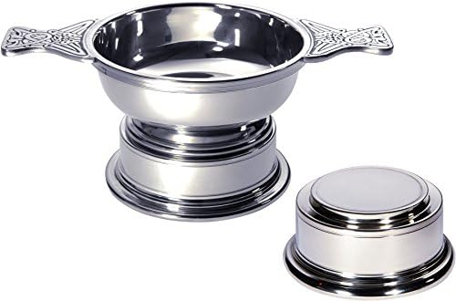 I Luv Ltd Quaich Scottish Pewter Голем плус големина 135мм со сад за дегустација на столб идеален подарок за крштевање