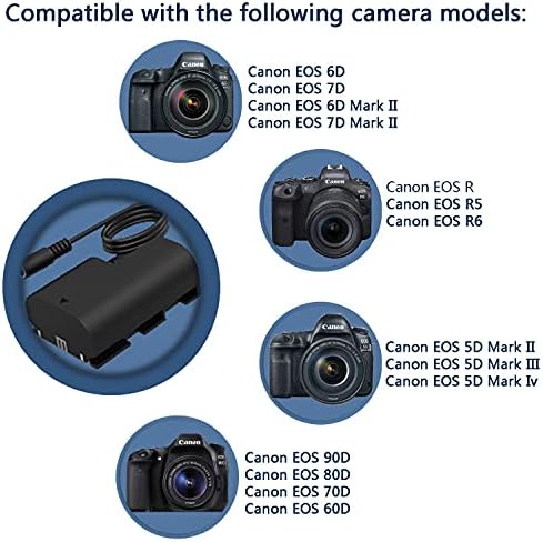 F1TP ACK-E6 Адаптер за напојување со напојување AC DR-E6 DC Купкер комплет за Canon EOS 90D 80D 70D 60D 6D 7D R R5 R5-C R6 R7, 5D Mark III III