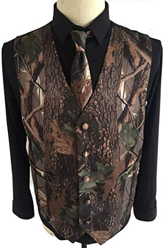 Taiorsun Mens Slim Fit Big Tree Camo Camoouflage елек и вратоврска матурска венчаница