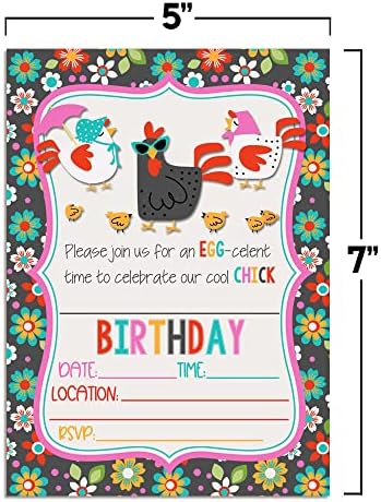 Аманда создавање кул пилешко пилешко тематски покани за роденденска забава, 20 5 x7 пополнети картички со дваесет бели коверти