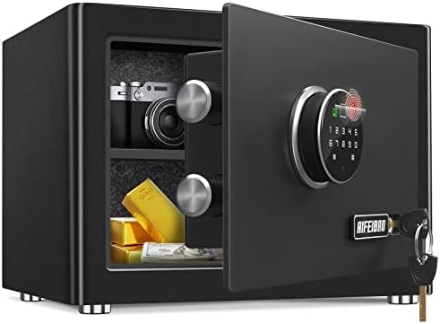 Екран за допир Aifeibao Deluxe Мал огноотпорен безбеден кутија Caja Fuerte Home Security Safections со биометриски отпечаток скриен лозинка, дигитален безбеден за пари за складирање на х?