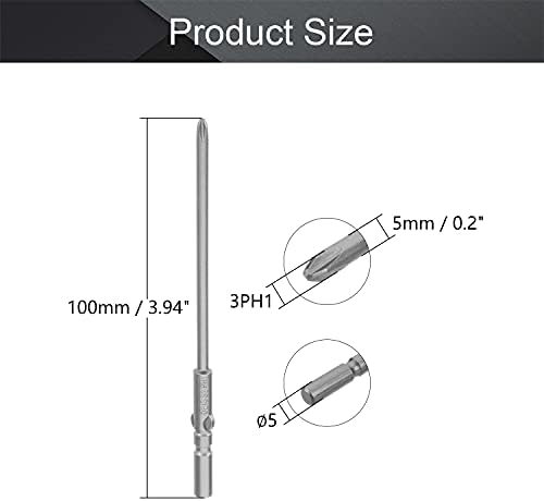 Utoolmart 4mm тркалезна шипка од 100мм должина 3мм pH1 PH1 Phillips Магнетски шрафцигер битови 10 парчиња