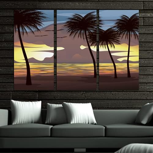 3 парчиња нафта отпечатоци wallидна уметност зајдисонце небо со кокос дрвја плажа слики модерно сликарство за дневна соба спална соба канцеларија дома декорација wall