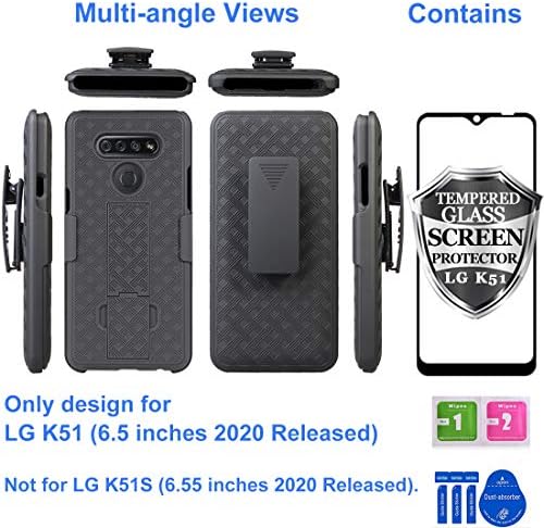 Ailiber Компатибилен СО LG K51 Случај Футрола ЗА LG Рефлектира LG Q51, LGK51 Заштитник На Екранот, Вртлив Појас Клип Kickstand Држач, Тенок