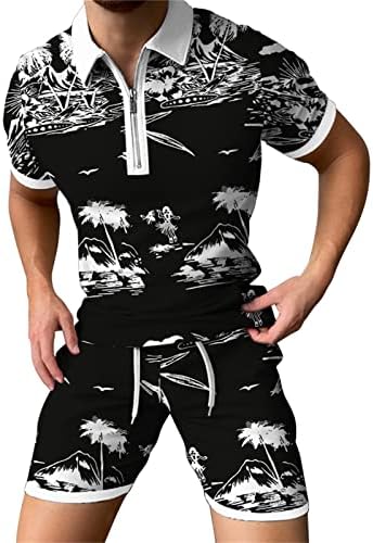 Менс маица и шорцеви поставени летни модни принтритични фитнес маички случајни кратки ракави за тренер 2 пакувања 2 пакувања