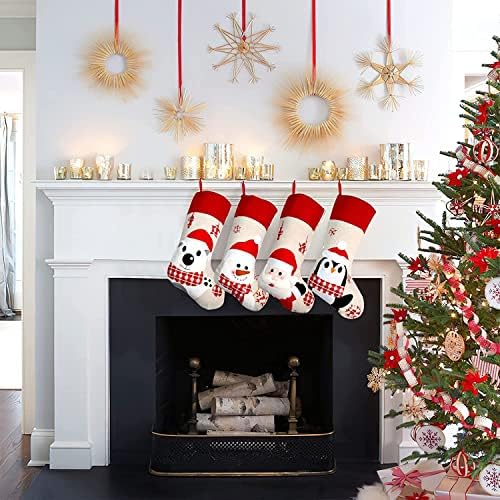 FQZYLCH Божиќни чорапи 4 пакувања Burlap Buffalo, 18 инчи големи биволи Бурлап Божиќ Божиќни чорапи за божиќен декор виси, семејна празничка Божиќна забава