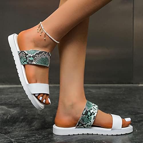 Женски сандали летни обични леопард шема влечки на отворено удобни рамни потпетици плажа слајдови чевли за жени