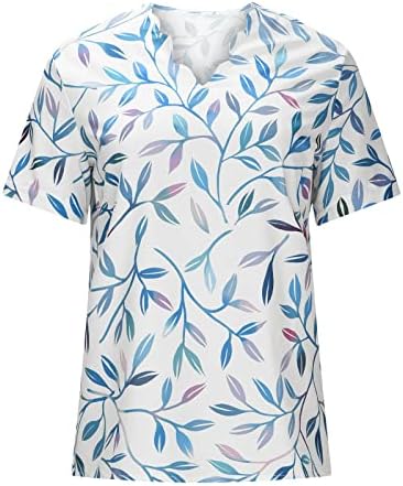 Дами бранч блузи со кратки ракави врвови спандекс цветни графички лесни плочки обични есенски летни блузи облека