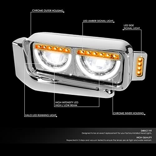ДНК МОТОРИНГ ХЛ-ХЕЈ-033-Ч пар ЛЕД У-Тип Хало Прстен Рефлектор Фарови Широк Агол Компатибилен со 81-88 Питербилт 359 / 87-07 379 /08-21 389