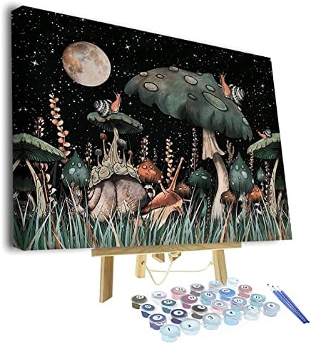Starвездена ноќна боја по броеви, печурки и животни под комплетите за сликање на Skyвездата Скај по број за возрасни на платно боја