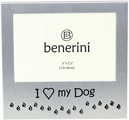 Бенерини „Го сакам моето куче“ - Подарок за рамка за слики - 5 x 3,5 - Подарок за сребрена боја на алуминиум за lубител на животни