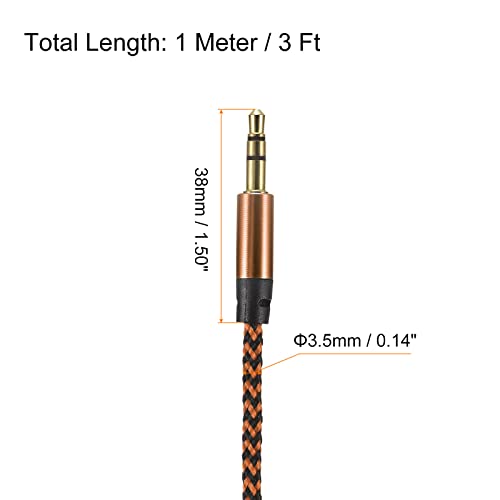 Meccanixity 2 пакет Aux Кабел 3,5 mm машки до машки најлон плетенка 3ft 3 пол hi-fi стерео звук помошен кабел портокалово злато за слушалки, паметни телефони, стереои за домови/авт