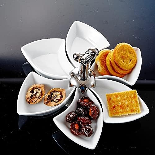 YGQZM 7-парчиња порцеланска плоча за закуска овошје садови за апетизатор за сервирање сет на плоча за вртење на парче и сад за натопи од 6 парчиња